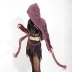 Gothic Skull Embroidery Punk Style Grunge Aesthetics Cropped Vintage Hooded Knitted Cardigan