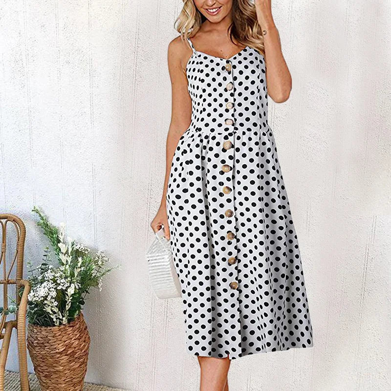 Button Open Back Red Casual Midi Dress