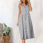 Button Open Back Red Casual Midi Dress