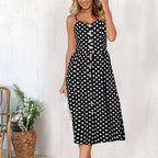 Button Open Back Red Casual Midi Dress