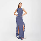 Fashion Party Ruffles Maxi Split Skirt
