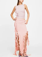 Fashion Party Ruffles Maxi Split Skirt