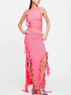 Fashion Party Ruffles Maxi Split Skirt