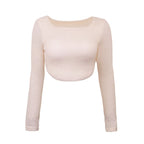 DressBetty - Long Sleeve Square Neck Knitted Crop Top Women Y2k Sexy T Shirts