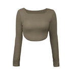 DressBetty - Long Sleeve Square Neck Knitted Crop Top Women Y2k Sexy T Shirts