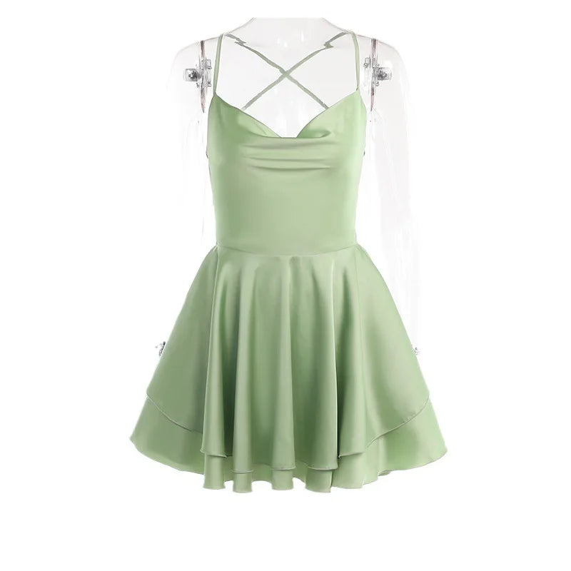 Julia Fashion Slim Strap Satin Halter Casual Women's Bodycon Mini Dress
