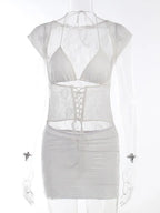 DressBetty - 2024 Summer Hollow Out Halter Bandage Lace Dress