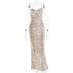 DressBetty - 2024 New Spring Lace Stitching Backless Slit Elegant Maxi Dress