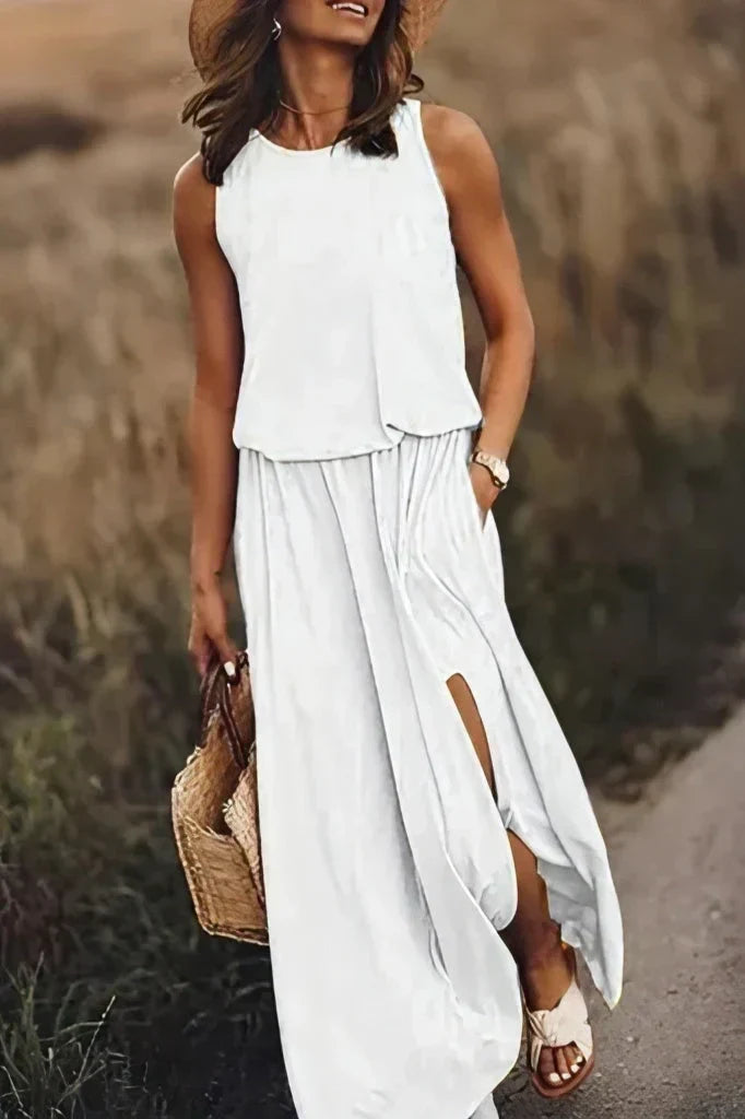 Celia Effortless Dress Round Neck Evening Wear Edit