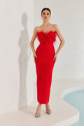 Diaz Feather Tassel Maxi Bandage Dress ââ‚?Red