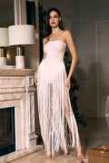 Strapless Fringe White Dress