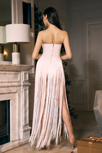 Strapless Fringe White Dress