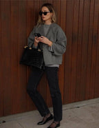 Fashionable Short V-neck Woolen Cardigan Single-button Jacket