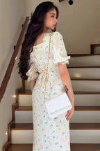 Satin Puff Sleeve Floral Dress