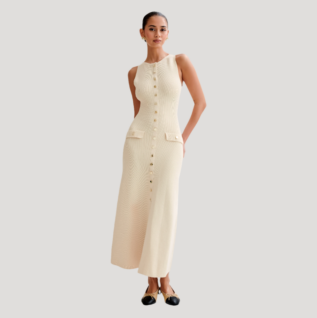 Enigma Sleeveless Buttoned Midi Dress