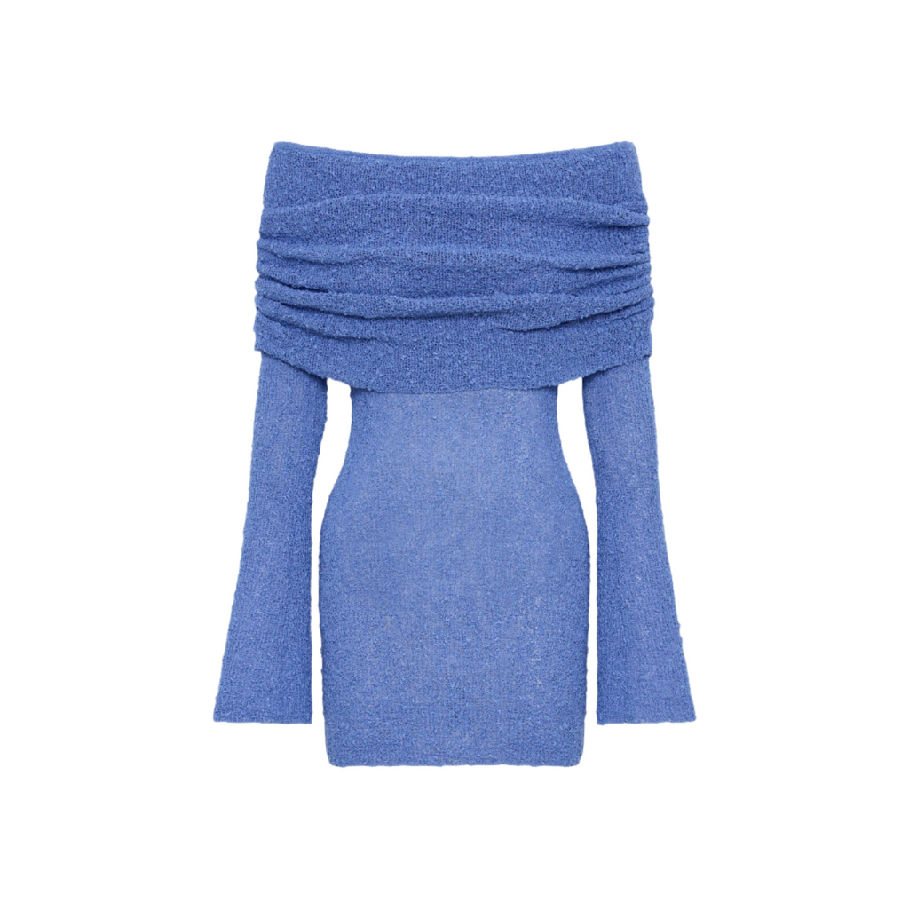 Lingering Kiss Off Shoulder Boucle Mini Dress