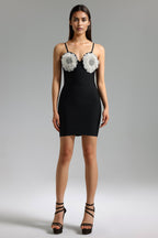 Flowers Bandage Mini Dress - Black
