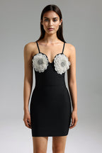 Flowers Bandage Mini Dress - Black