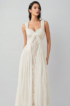 Layana White Lace Pleated Maxi Dress