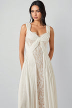 Layana White Lace Pleated Maxi Dress