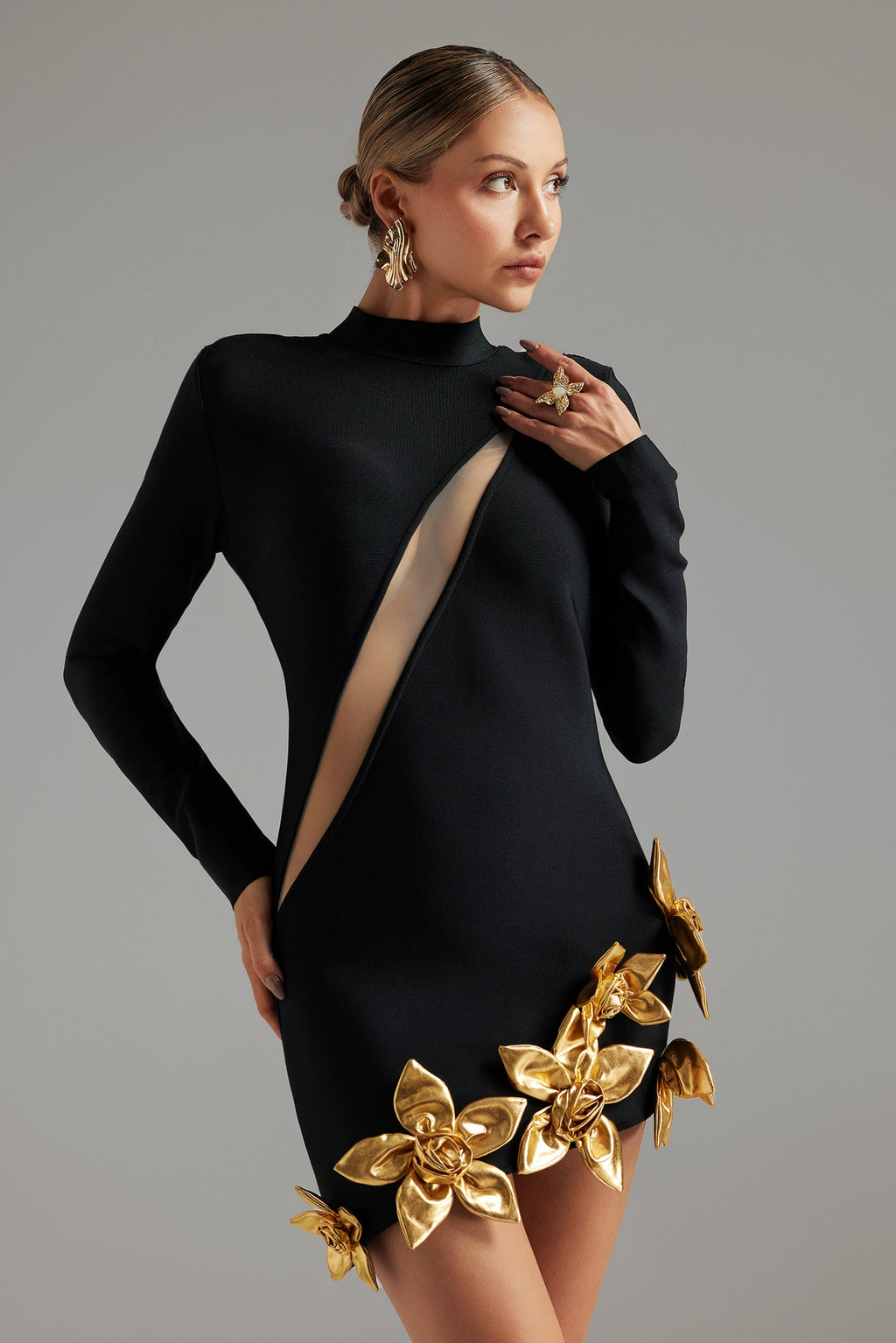Cut Out Flowers Bandage Mini Dress
