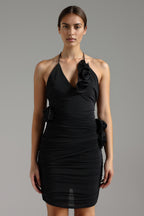 Halter V-neck Flowers Mini Dress