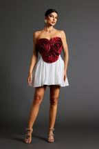Flower Strapless Waist Mini Dress