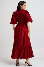 Kale Embroidered Lace Belted Midi Dress