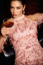 Poise Halter Backless Sequin Midi Dress