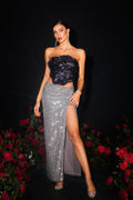 Flowers Sequin High Slit Maxi Skirt