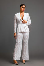 Deep-V Long Sleeves Lace Two-Piece Set