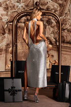 Halter V-Neck Slit Maxi Dress