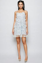 Marifd Blue Flower Sequin Mesh Mini Dress