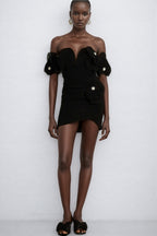 Cassia Black Floral Embroidered Mini Dress
