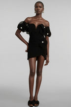 Cassia Black Floral Embroidered Mini Dress
