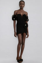 Cassia Black Floral Embroidered Mini Dress