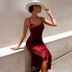 Autumn/Winter Puss Temperament Slimfit Velvet Slit Elegant Midi Dresses