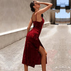 Autumn/Winter Puss Temperament Slimfit Velvet Slit Elegant Midi Dresses
