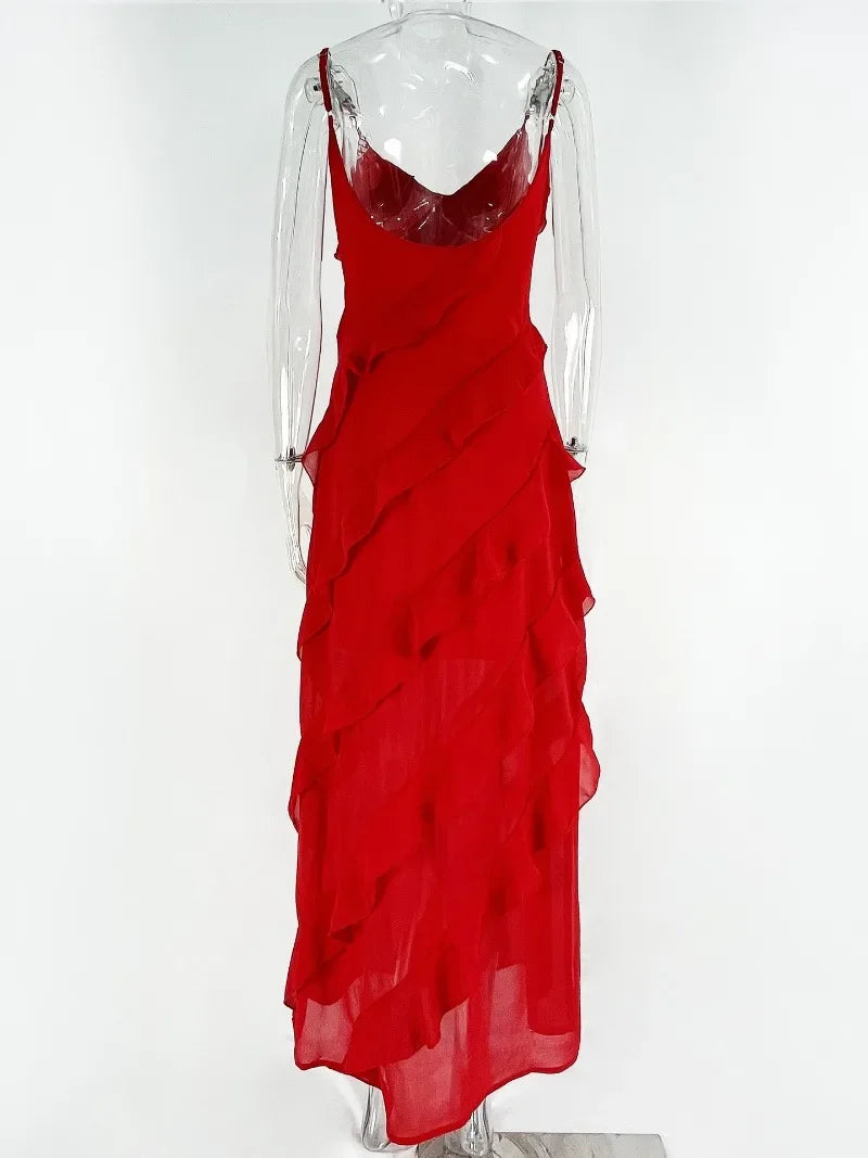 Cunegunda Luxe Red Chiffon Slip Dresses for Women Boutique Collection
