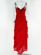Cunegunda Luxe Red Chiffon Slip Dresses for Women Boutique Collection
