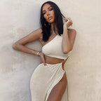 Hollow Oblique Shoulder Midi Dress