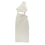 Hollow Oblique Commuter Oneshoulder Elegant Casual Midi Dresses