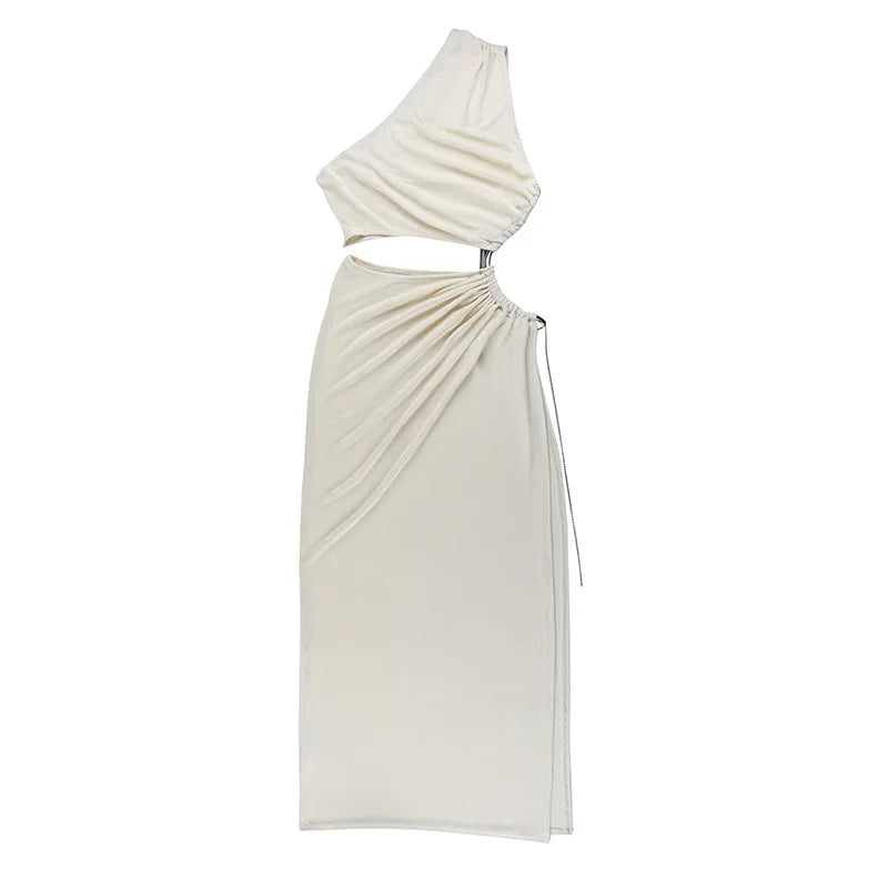 Hollow Oblique Commuter Oneshoulder Elegant Casual Midi Dresses