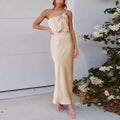 Elegant OneShoulder Satin French Slim Ladies Midi Dresses