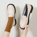 Black Leather Slip On British Style Low Heels Spring Platform Casual Flats Loafers