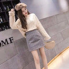 Korean Sexy High Waist Slim Plaid Wool Astep Mini Skirt