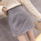 Korean Sexy High Waist Slim Plaid Wool Astep Mini Skirt
