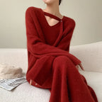 French Slimming Soft Vneck Sweater Maxi Bodycon Midi Dresses