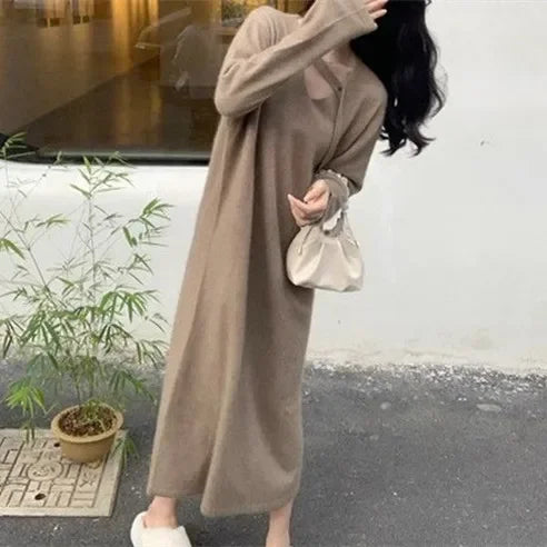 French Slimming Soft Vneck Sweater Maxi Bodycon Midi Dresses