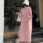 French Slimming Soft Vneck Sweater Maxi Bodycon Midi Dresses